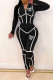 Black Casual Print Patchwork Hooded Collar Long Sleeve Two Pieces