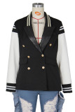 Black Fashion Casual Patchwork Contrast Turn-back Collar Outerwear