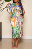Multicolor Casual Print Bandage Patchwork V Neck Straight Dresses
