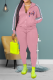 Pink Fashion Print Patchwork Turndown Collar Long Sleeve Two Pieces