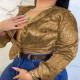 Gold Sexy Casual Print Cardigan Turndown Collar Tops