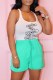 Cyan Fashion Casual Print Letter U Neck Sleeveless Two Pieces