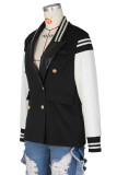 Black Fashion Casual Patchwork Contrast Turn-back Collar Outerwear