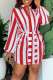 Red Fashion Casual Striped Print Bandage Patchwork With Belt V Neck Straight Dresses