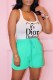 Cyan Fashion Casual Print Letter U Neck Sleeveless Two Pieces