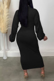 Black Casual Solid Patchwork Fold Zipper Zipper Collar One Step Skirt Dresses