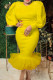 Yellow Fashion Sexy Solid Patchwork Beading O Neck Long Sleeve Evening Dress