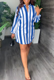 Brown Fashion Casual Striped Print Bandage Patchwork With Belt V Neck Straight Dresses
