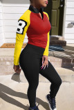 Multicolor Fashion Casual Letter Patchwork Zipper Collar Tops