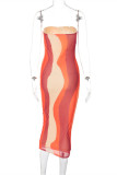 Colour Fashion Sexy Print Backless Strapless Long Dress Dresses