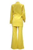Yellow Casual Solid Patchwork Buttons Turn-back Collar Long Sleeve Two Pieces
