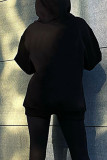 Black Casual Street Solid Patchwork Hot Drill Hooded Collar Tops