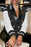 Black Fashion Casual Patchwork Contrast Turn-back Collar Outerwear