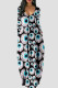 Blue Black Casual Street Punk Print Patchwork V Neck Long Dress Dresses