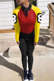 Multicolor Fashion Casual Letter Patchwork Zipper Collar Tops