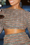 Colour Sexy Print Patchwork O Neck Long Sleeve Two Pieces
