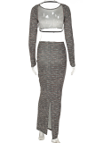 Colour Sexy Print Patchwork O Neck Long Sleeve Two Pieces