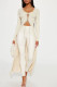 Cream White Sexy Solid Bandage Patchwork O Neck Dresses
