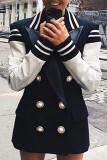 Black Fashion Casual Patchwork Contrast Turn-back Collar Outerwear
