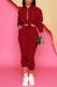 Red Casual Solid Patchwork Buckle Turndown Collar Long Sleeve Two Pieces