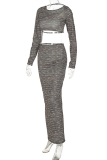 Colour Sexy Print Patchwork O Neck Long Sleeve Two Pieces