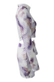 Purple Casual Sportswear Print Patchwork Zipper Collar Long Sleeve Two Pieces