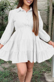 Orange Casual Solid Patchwork Buckle Fold Turndown Collar A Line Dresses