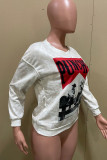 Grey Casual Work Print Patchwork O Neck Tops