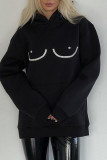 Black Casual Street Solid Patchwork Hot Drill Hooded Collar Tops