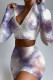 Purple Casual Sportswear Print Patchwork Zipper Collar Long Sleeve Two Pieces