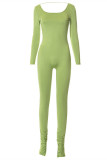Green Fashion Casual Solid Backless Slit O Neck Skinny Jumpsuits