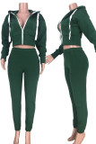 Dark green Casual OL Solid pencil Long Sleeve Two Pieces