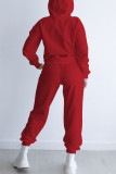 Red Casual Print Patchwork Hooded Collar Long Sleeve Two Pieces