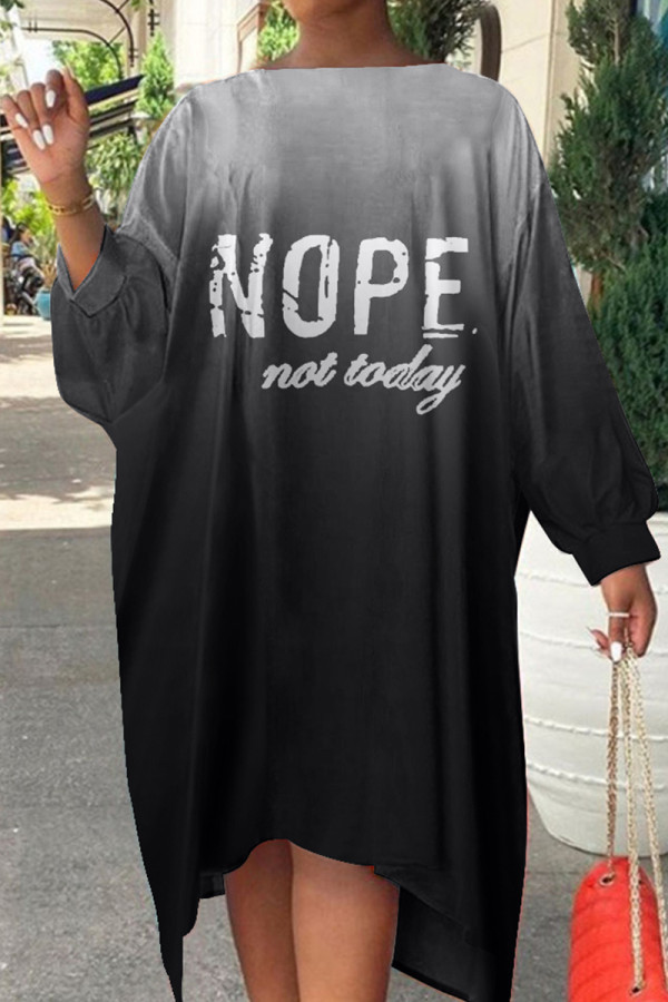 Black Gray Fashion Print Polka Dot Patchwork Asymmetrical Off the Shoulder Straight Dresses