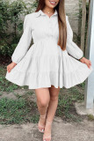 Orange Casual Solid Patchwork Buckle Fold Turndown Collar A Line Dresses
