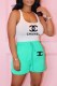 Cyan Fashion Casual Print Letter U Neck Sleeveless Two Pieces
