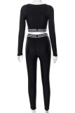 Black Fashion Casual Sportswear Letter Patchwork Zipper Collar Long Sleeve Two Pieces