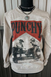 Grey Casual Work Print Patchwork O Neck Tops