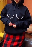 Black Casual Street Solid Patchwork Hot Drill Hooded Collar Tops