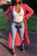 Red Casual Striped Patchwork Cardigan Collar Outerwear