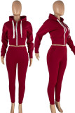 Burgundy Casual OL Solid pencil Long Sleeve Two Pieces