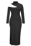 Red Sexy Solid Slit Half A Turtleneck One Step Skirt Dresses