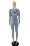 Pink Casual Solid Patchwork Zipper Hooded Collar Long Sleeve Two Pieces