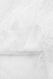 White Sexy Solid Patchwork Feathers Halter Sleeveless Two Pieces