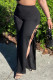 Black Fashion Casual Solid Bandage Slit Regular High Waist Trousers