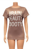 Brown Fashion Casual Letter Print Basic O Neck T-Shirts
