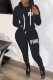Black Casual Print Patchwork Zipper Hooded Collar Long Sleeve Two Pieces