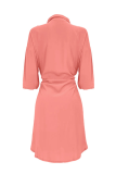 Pink Casual Solid High Opening Turndown Collar Shirt Dress Dresses
