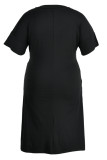 Black Fashion Casual Plus Size Print Basic V Neck Short Sleeve Dress