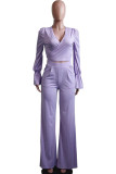 Purple Casual V Neck Long Sleeve Two Pieces